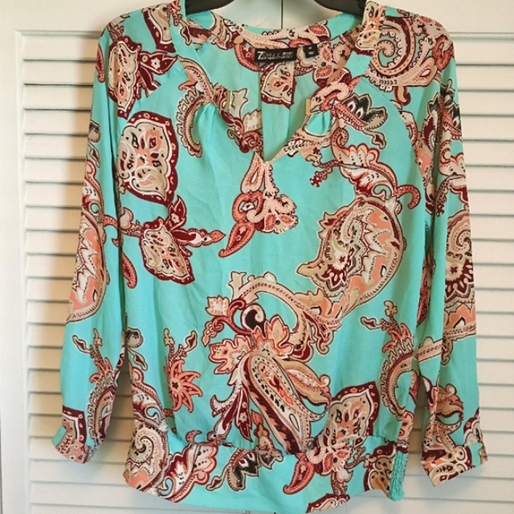 New York & Co. Green 7th Avenue Paisley Blouse (XS)
